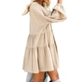 thumbnail image 1 of FANCYINN Long Sleeve Shift Tunic Dress Ruffle Swing Babydoll Juniors Mini Tiered Dress with Pockets Beige XL, 1 of 5