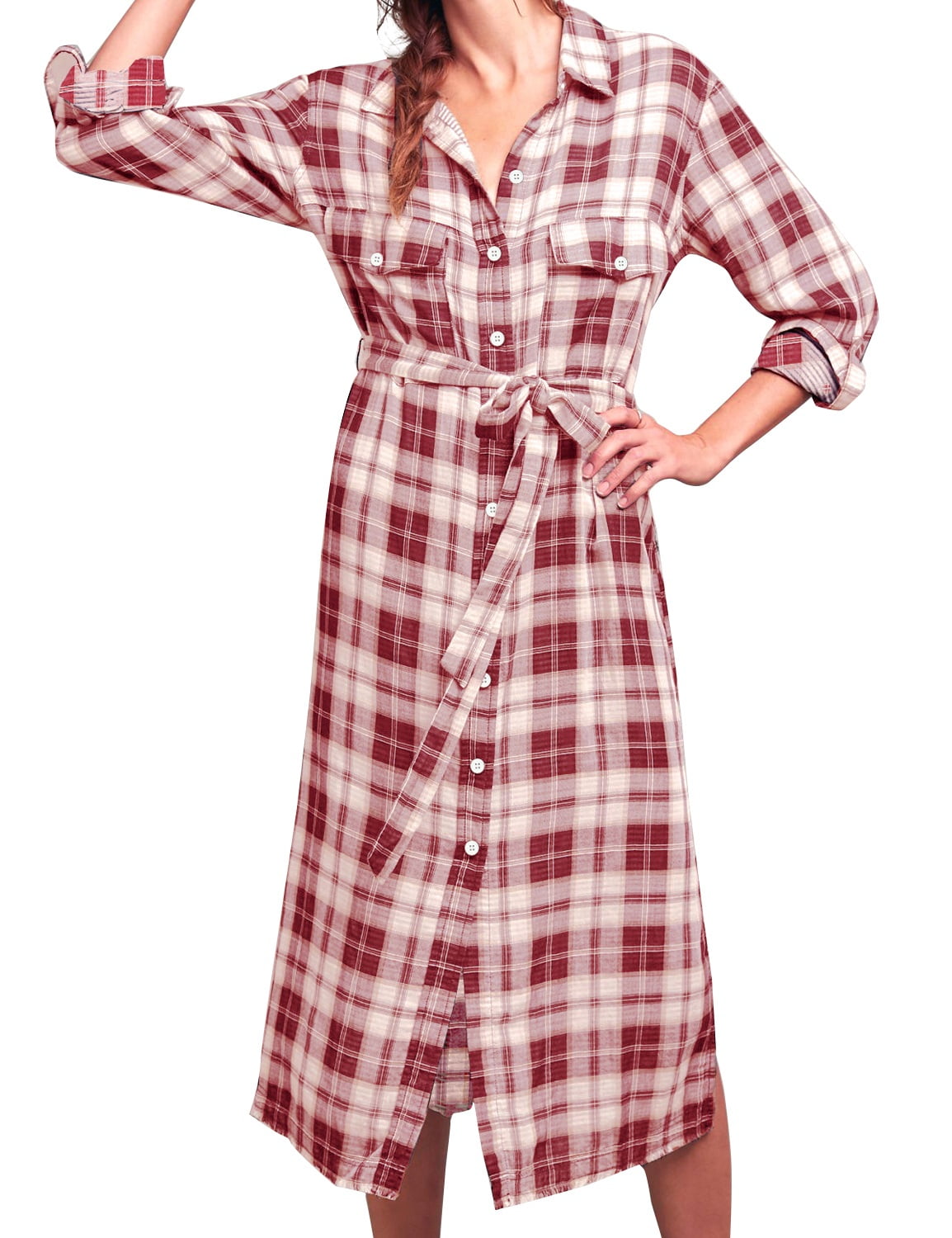 FANCYINN Shirt Dresses for Women Button Down Long Sleeve