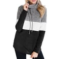 thumbnail image 1 of FANCYINN Women Cowl Neck Striped Tunic Tops Long Sleeve Color Block & Patch Pullover T-Shirt with Drawstring Black Stripe, L, 1 of 7