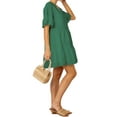 thumbnail image 1 of FANCYINN Women Ruffle Mini Short Dress for St Patricks Day with Pockets Fully Lined Bell Sleeve V Neck Beach Swing Tunic Shift Dress Dark Green XL, 1 of 5