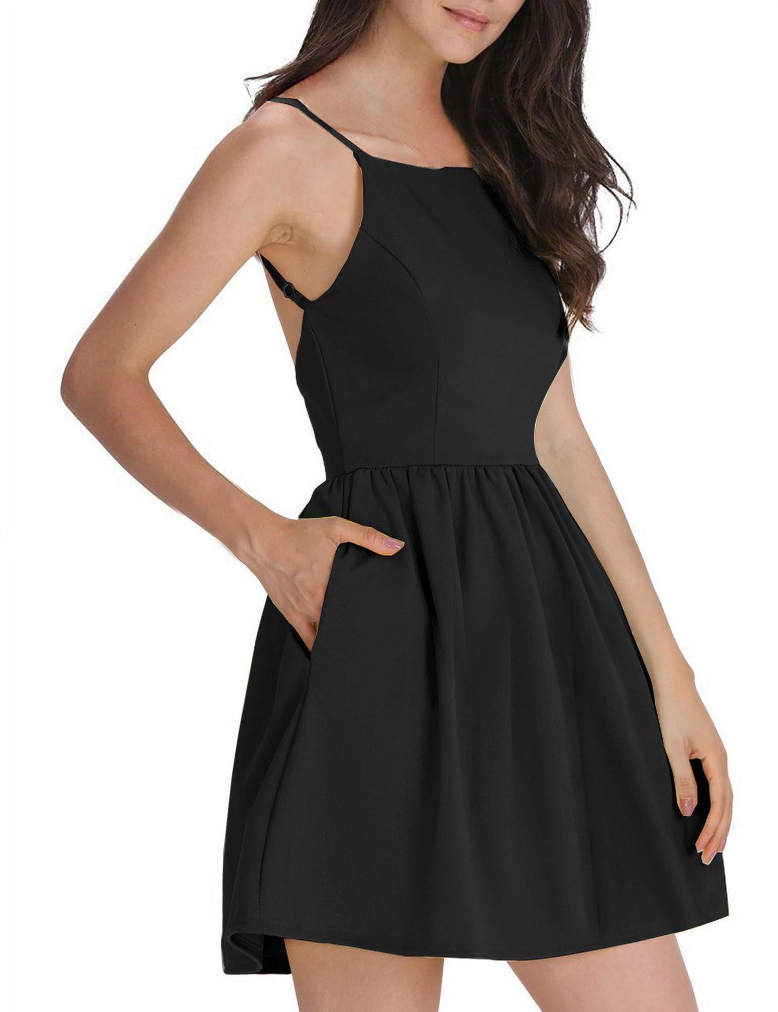 Black spaghetti best sale strap skater dress