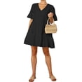 thumbnail image 1 of FANCYINN Womens Black Shift Dress with Pockets Fully Lined Bell Sleeve Ruffle Hem V Neck Spring Swing Tunic Mini Dress XL, 1 of 5