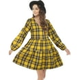 thumbnail image 1 of FANCYINN Womens Long Sleeve Buffalo Plaid Shift Tunic Dress Ruffle Hem Vneck Casual Swing Babydoll Mini Dress with Pockets Halloween Yellow XS, 1 of 7