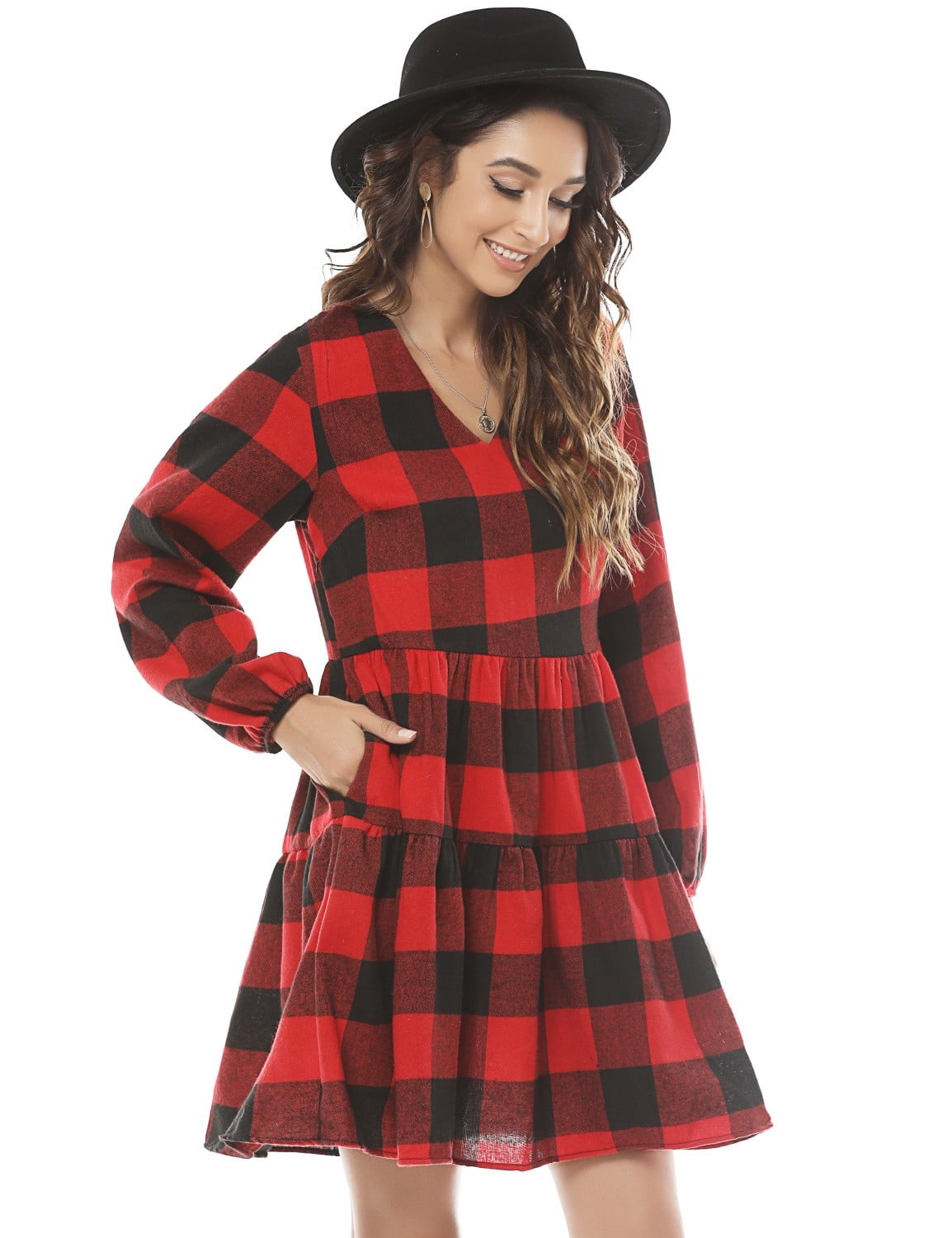 red and black plaid mini dress Holly Plaid Mini Dress (Red) M