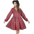 thumbnail image 1 of FANCYINN Womens Long Sleeve Buffalo Plaid Shift Tunic Dress Ruffle Hem Vneck Casual Swing Babydoll Mini Dress with Pockets Red Yellow XS, 1 of 7