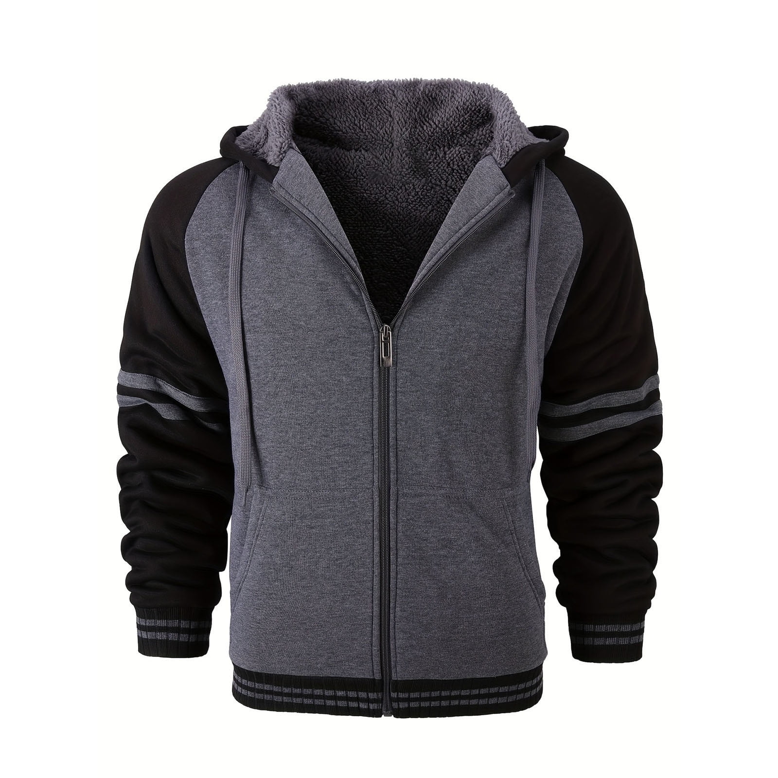 FANDANIV Mens Slim Fit Hoodie Winter Wool Thickened Full Zip Thick