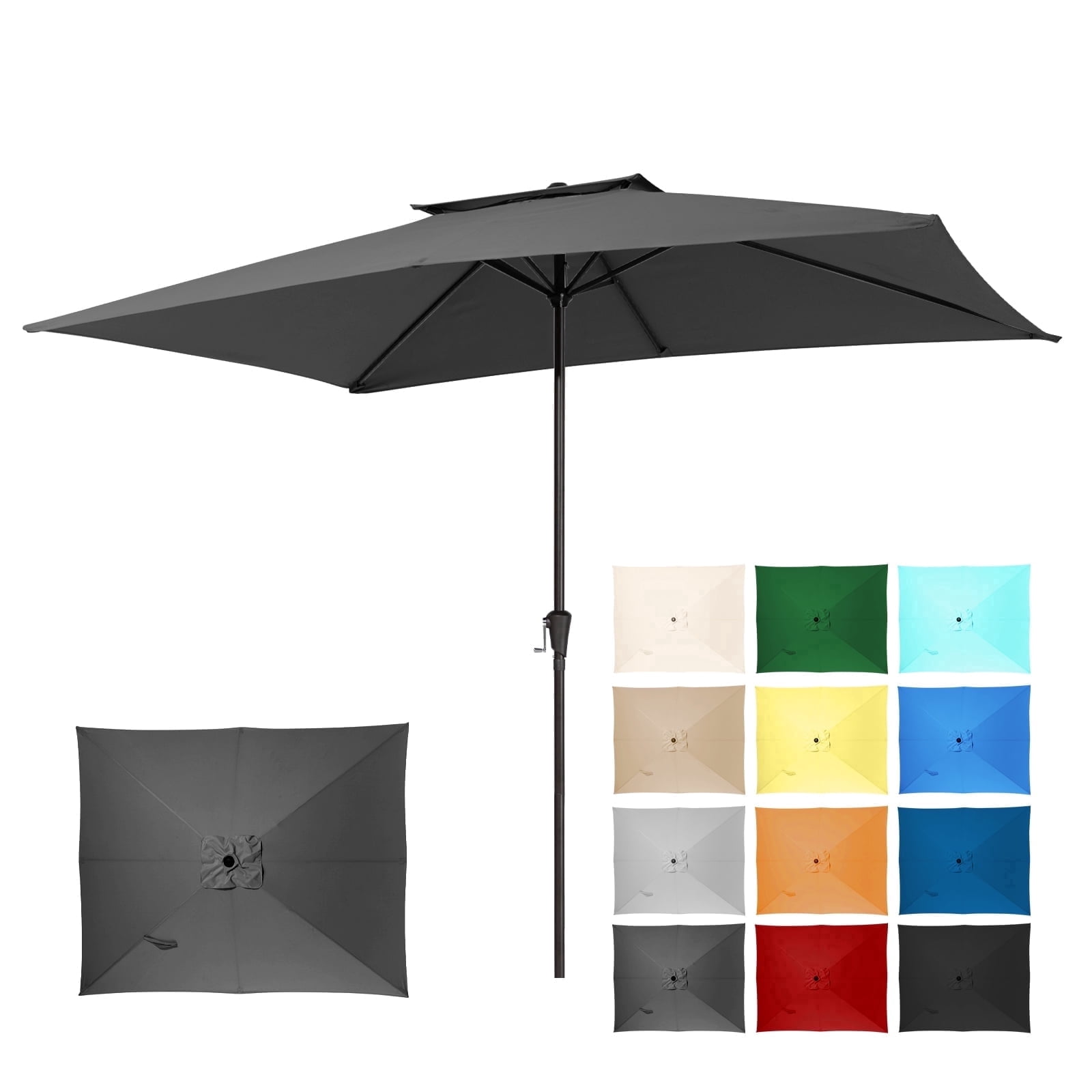 5 Rib Solar Safe FANDAZE 6.5'x10' Solar LED Rectangular Patio Umbrella with Crank, 6 ...