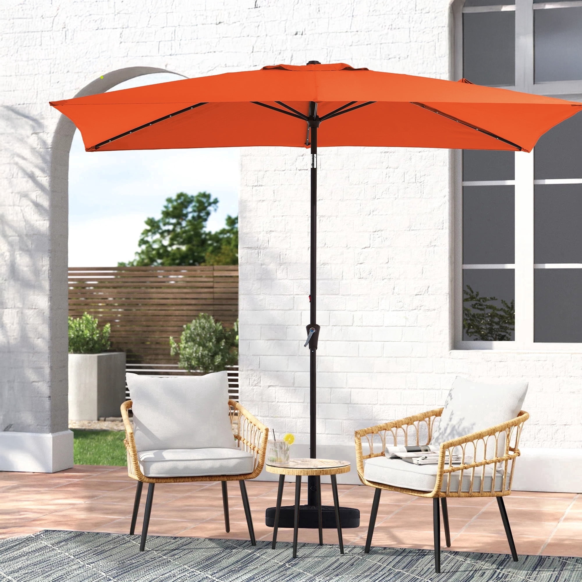 6.5 x10 rectangular patio umbrella MEWAY Outdoor Umbrella with Push Button Tilt and Crank Lift System, Market Umbrella 6 Sturdy Ribs UV Protection for Table, Deck, Pool, Backyard, Garden(6.5x10 ft, Black) this market Oxford Garden Rectangular 6 X