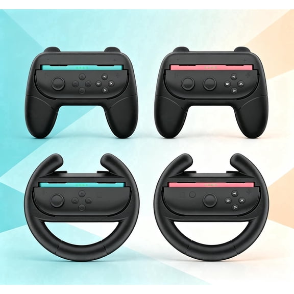 FANDLISS 4 Pack Switch 2 Joy-Con Steering Wheel Grips, Ergonomic Controller Accessories for Nintendo Switch 2, Mario Kart 8 Deluxe & Mario Kart World