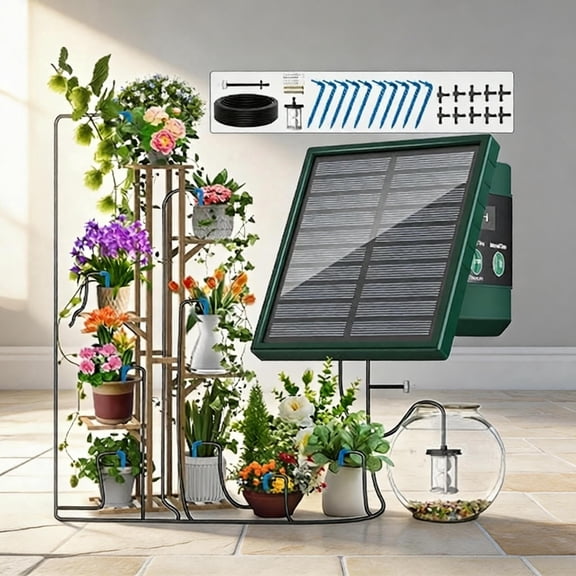 FANDLISS Solar Drip Irrigation System, Automatic Plant Watering Kit with Programmable Timer, Timed Drip Irrigation for Potted Plants, Balcony, Garden and Greenhouse