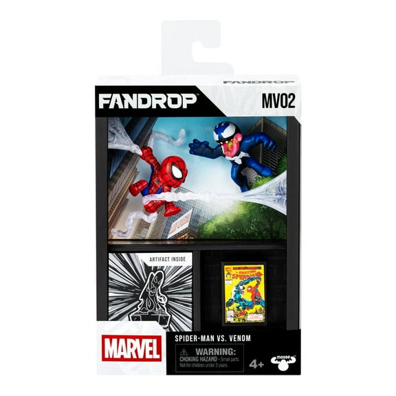 FANDROP MV02-Spider-Man VS. Venom, Displayable Diorama, Artifacts & Scene Marker, 4 Marvel FANDROPS to Collect, Ages 4+