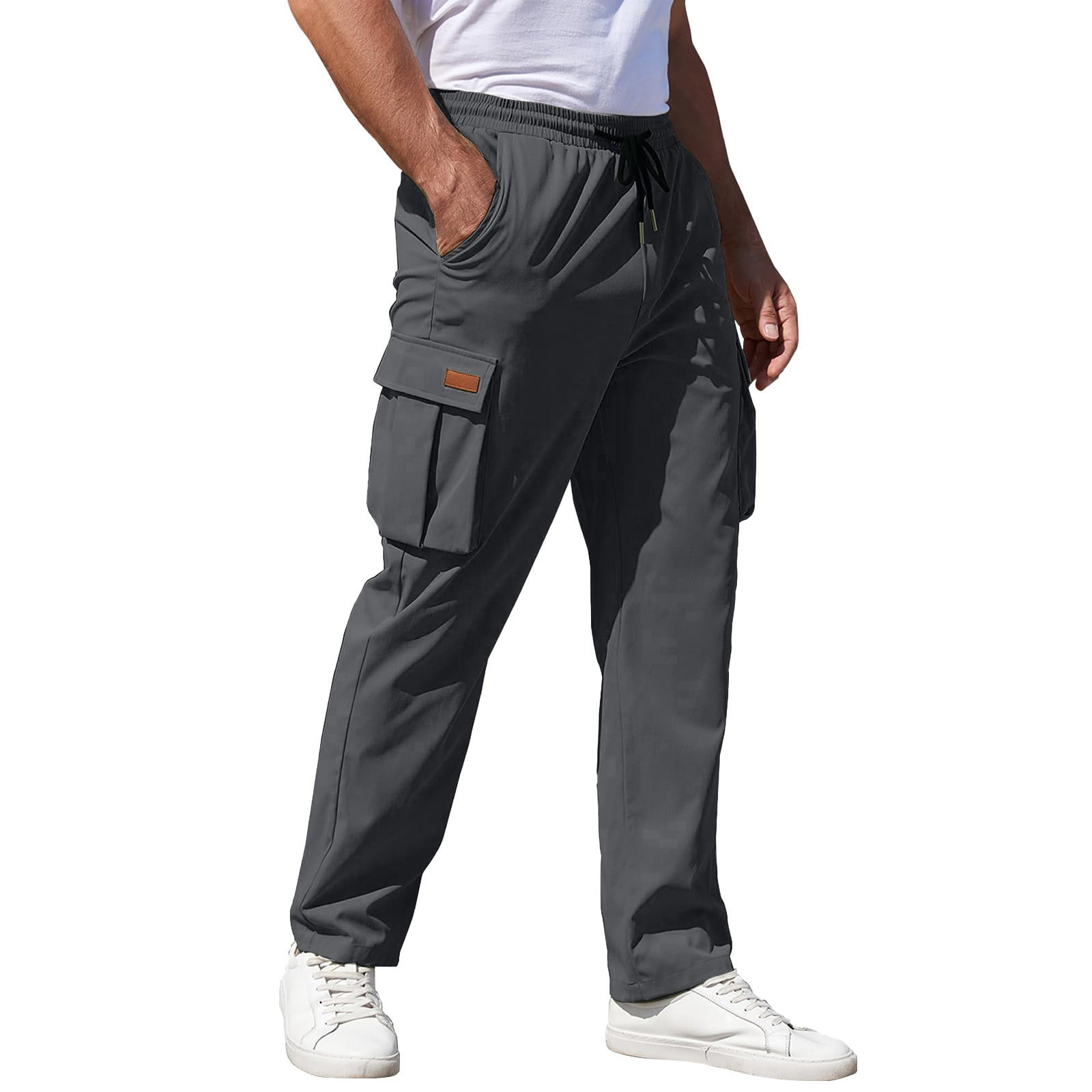 FANGMONE Joggers for Men Plus Size High Waisted Loose Pants with Pockets Wide Leg Sweatpants Black Cargo Baggy Workout Pants Mens Bottom Sweatpants Pockets High Waist Sporty Gym Deals of the Day Walma...