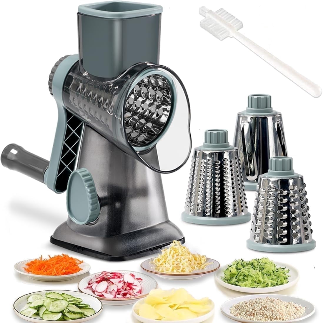 FANGNISN Cheese Shredder, Manual Rotary Cheese Grater with 3 Changeable Blades Slicer Grater, Easy to Clean Hand Crank Kitchen Tool for Cheese, Vegetables, Nuts, Chocolate, Salad Prep