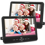 FANGOR 10'' Dual Car DVD Player Portable Headrest CD Players with 2 Mounting Brackets, 5 Hours Rechargeable Battery, Last Memory, Free Regions, USB/SD Card Reader, AV Out&in (1 Player + 1 Screen)
