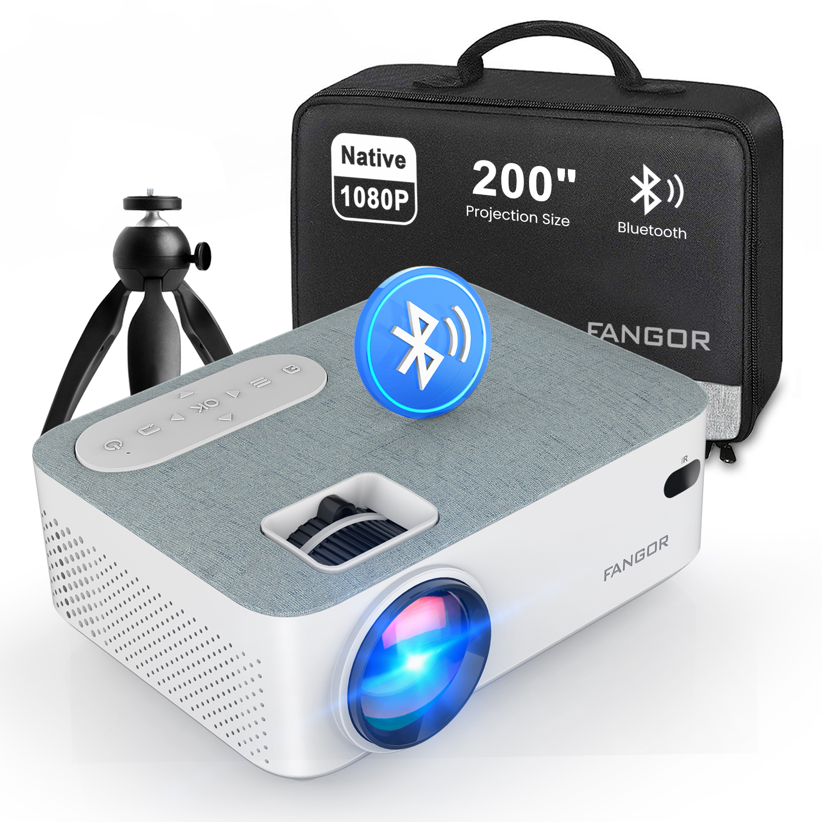FANGOR 1080p Support Bluetooth Projector, Portable Mini  Projector With Tripod & Carry Bag , 200" Projection Size ideal for Home Theater& Outdoor Movies - image 1 of 12
