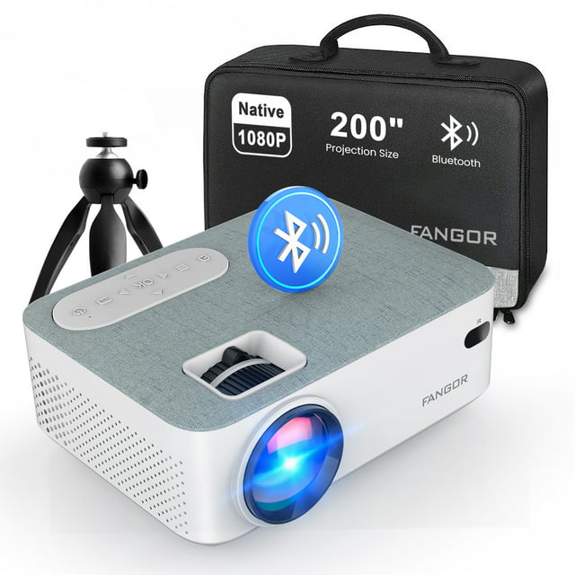 FANGOR 1080p Support Bluetooth Projector, Portable Mini  Projector With Tripod & Carry Bag , 200" Projection Size ideal for Home Theater& Outdoor Movies