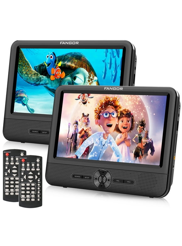FANGOR 7.5" Portable Dual DVD Player for Car, Headrest Dual Screen DVD Player with Headrest Strap, Support Play a Same or Two Different Movies, AV Out& in/USB/SD,Best Gifts (Without Built-in Battery)