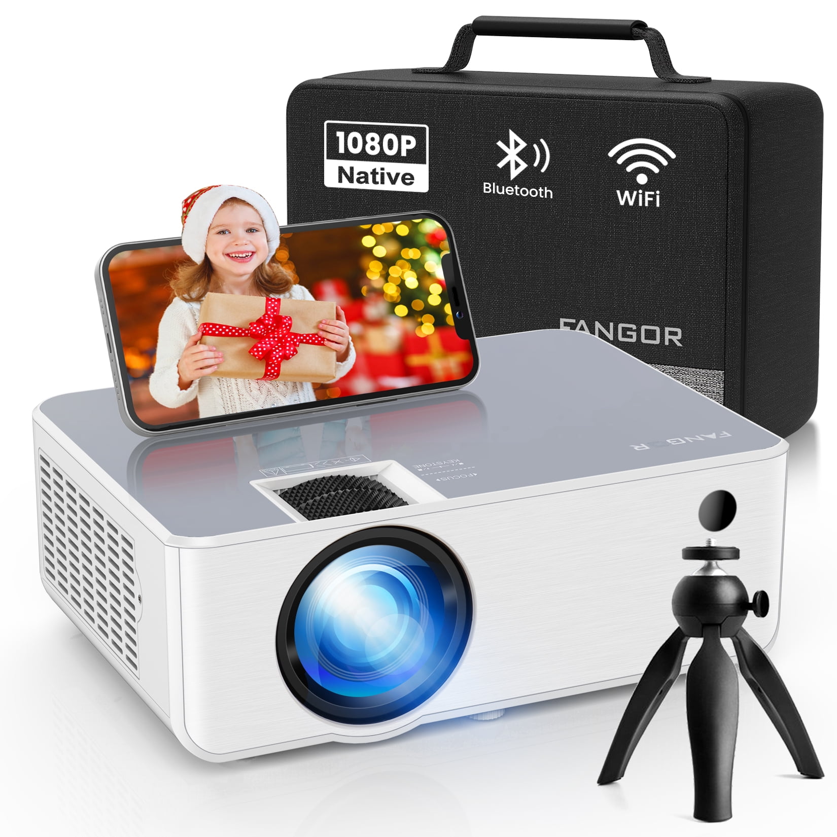 FANGOR Proyector HD 1080P, proyectores WiFi Bluetooth, pantalla de  proyección máxima de 230 pulgadas, proyector portátil de cine en casa con  trípode