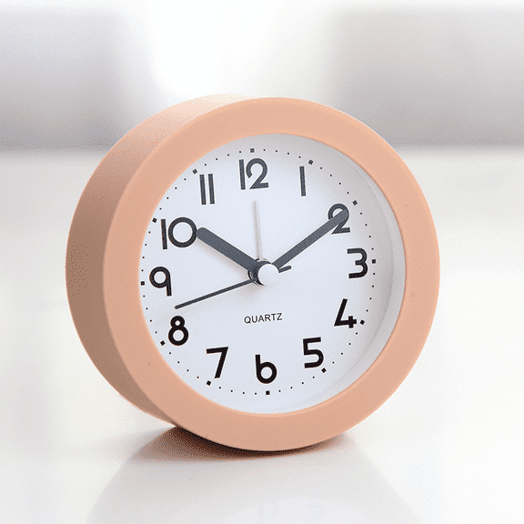 FANGQIULI Alarm Clock with Backlight, 4 Inches Cute Analog Round Digital Quartz Clock, Non Ticking, Battery Operated ,Frosted Texture, Simply Design for Living Room, Bedroom ,Bedside, Desk Decorative