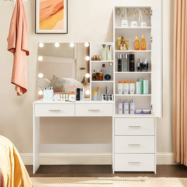 FANGSUM 47.2" Large Vanity Desk with 10 Lights Bulbs & FullLength