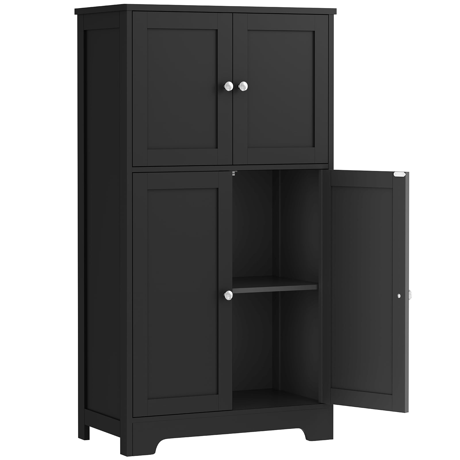 TEENFON Black Storage Cabinet with 2 Adjustable Shelves & 4 Doors, Freestanding Bathroom Storage Cabinet, Cupboard, Floor Cabinets for Living Room, Entryway, Home Office