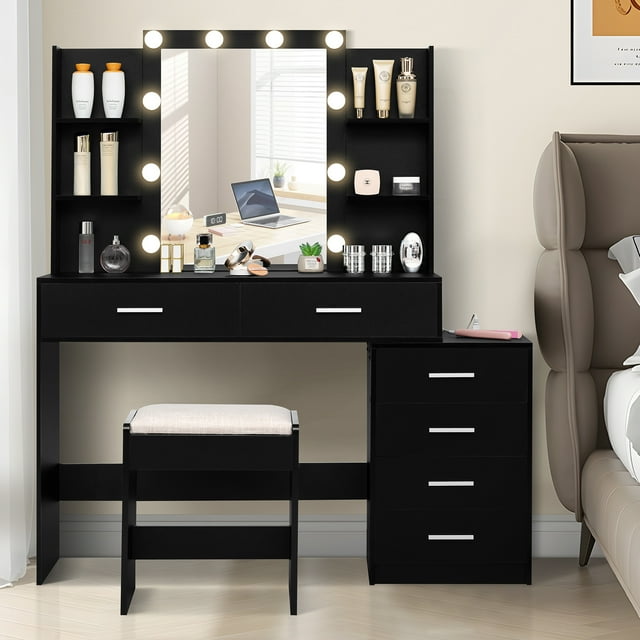 FANGSUM Large Vanity Desk with Mirror & Lights, Makeup Vanity with 6