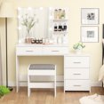 thumbnail image 1 of FANGSUM Large Vanity Set/Desk with Mirror and 10 LED Lights, Makeup Vanity Table with Lights and 5 Drawers, White Vanity Table Set with Stool and Storage Shelves, 1 of 8