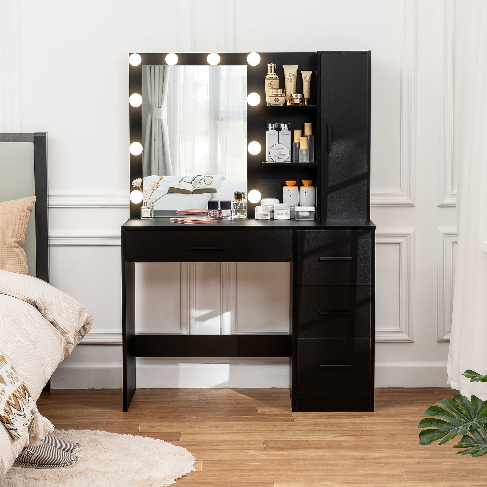 FANGSUM Makeup Vanity with Lights, Vanity Desk with Mirror and 10 LED