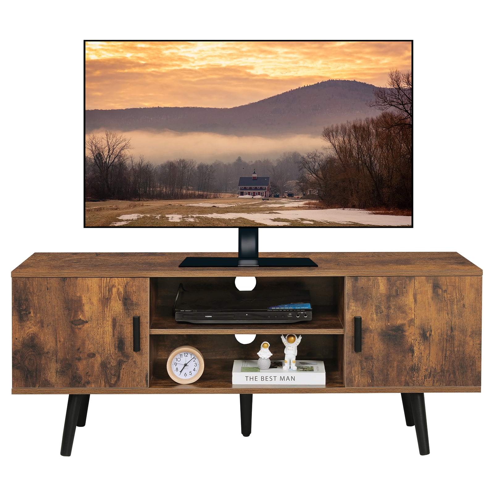  Iwell TV Stand for 55 inch TV, TV Console, Entertainment Center  with 2 Cabinets & Open Shelf, Mid Century Modern TV Stand for Living  Room/Bedroom, Black : Home & Kitchen