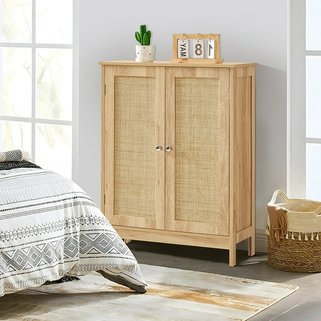 FANGSUM Rattan Bathroom with 2 Doors & 2 Shelves,Floor for Living Room