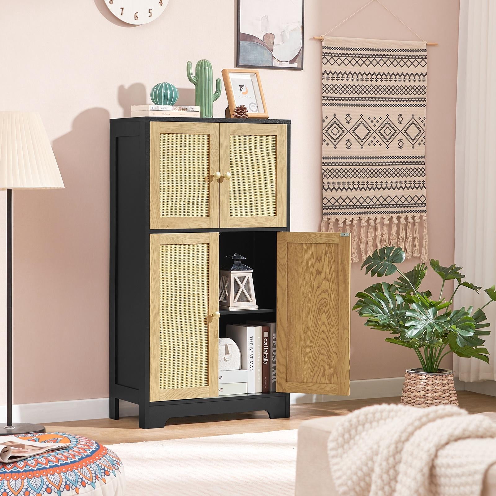 4 Ratten FANGSUM Rattan Cabinet with 4 Rattan Doors & Adjustable Shelf, Bathroom ...