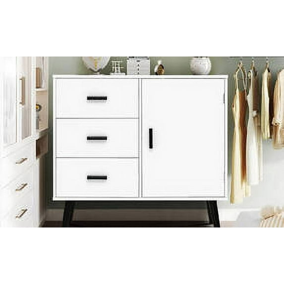 FANGSUM SNG001W Adjustable Shelves Storage Cabinet with Door & 3 Drawers, White