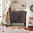 thumbnail image 1 of FANGSUM Storage Cabinet with Door & 3 Drawers, Wood Floor Storage Cabinet with Adjustable Shelf, Accent Buffet Cabinet for Living Room, Bedroom, Home Office, Dark Oak, 1 of 6