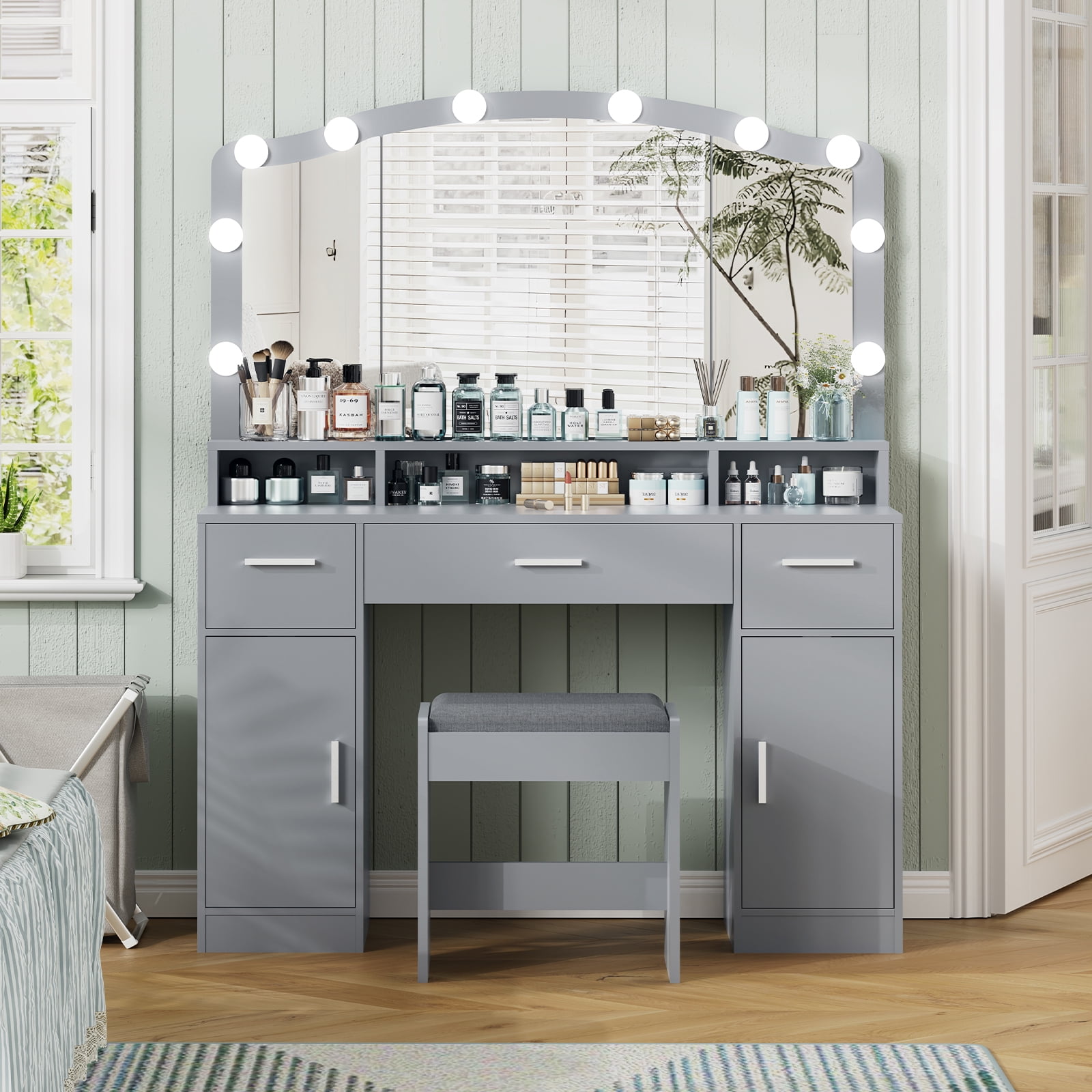 slim fit dress slacks Dressing Table w/ Drawers, Mirror & Stool Set main image 1