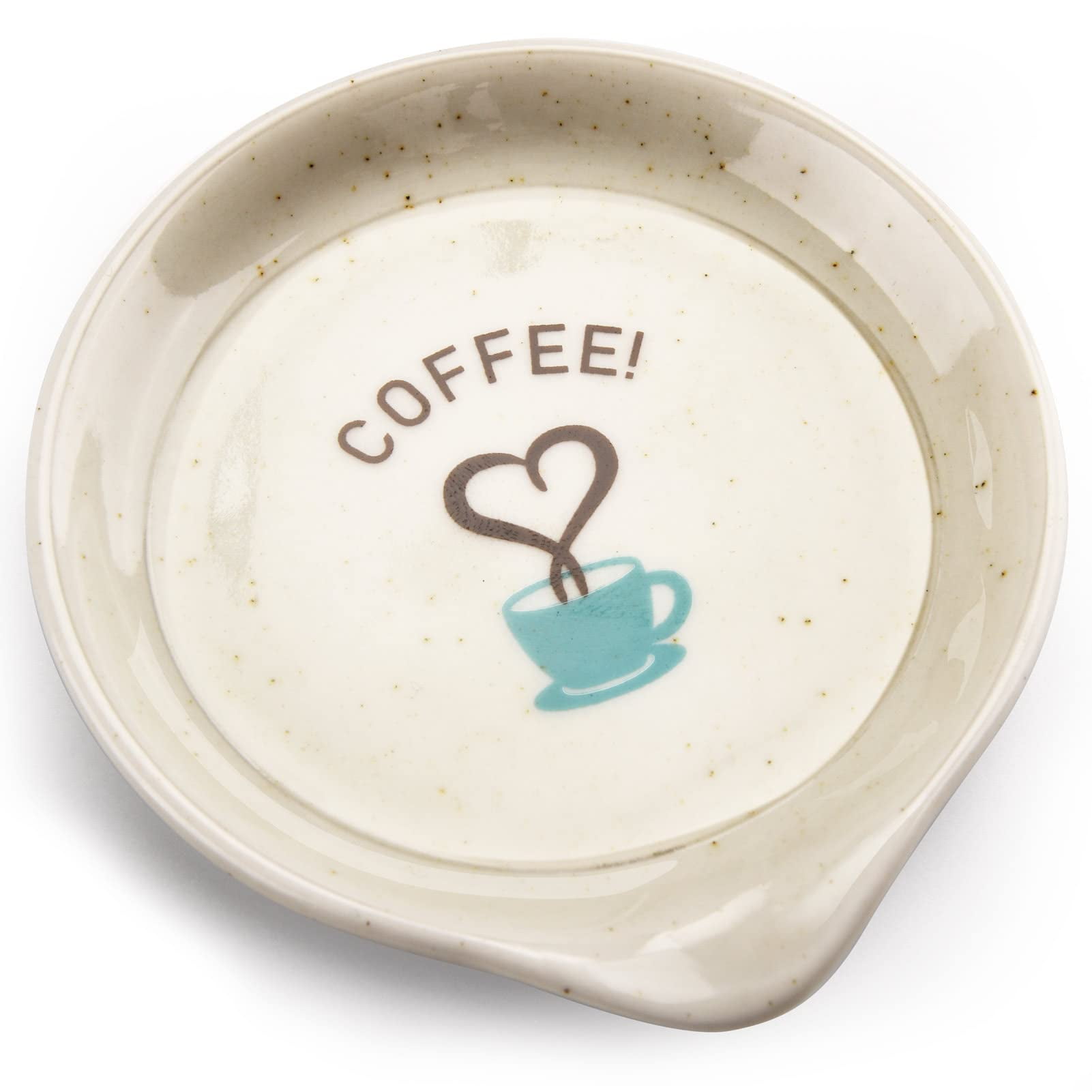 White Ceramic Coffee Spoon Holder with Blue Cup Design, 3.5 Inch