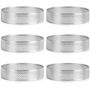 ABCISI 6 Pack Perforated Tart Rings, 3.2 Inch 18/8 Stainless Steel Baking Molds, 0.8 Inch High Round Pastry Rings for Tarts, Cakes, Mousse, Desserts and Baking