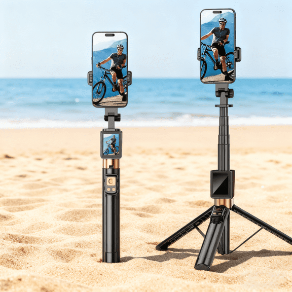 FANGTUOSI Portable Selfie Stick Extendable Tripod Stand with Small Screen Casting Selfie Monitor with Remote for Smartphone