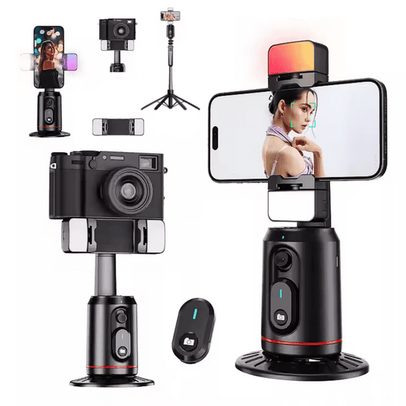 FANGTUOSI Q02 360 Rotation Gimbal Stabilizer Selfie Stick Desktop Face Tracking Gimbal With Bluetooth Remote Shutter and Light Holder