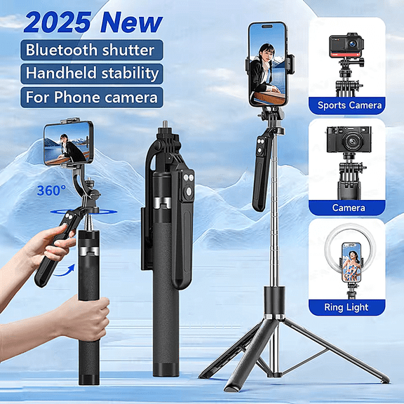 FANGTUOSI Selfie Stick Tripod for iPhone 16 15 14 13 Pro Max Android Phone with Remote Control 1/4'' screw Holder