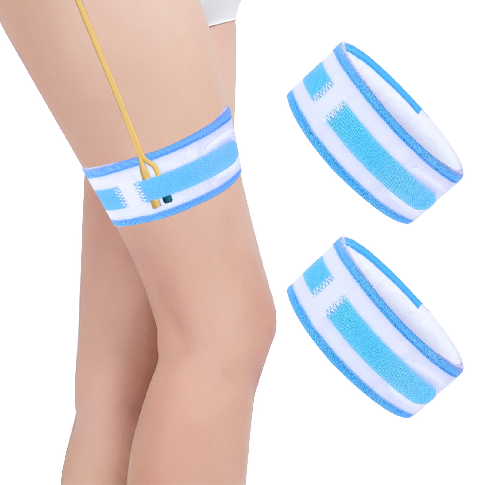 Numjaw 2 Pcs Catheter Holder Urine Drainage Bag Leg Band Band Straps Anti Slip Urinary Catheter Bag Leg Holder Elastic Catheter Stabilization Device for Men Women, 2 x 23.6 Inch, White and Blue