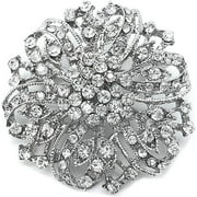 FANHAN Rhinestone Brooch, 1.97" Diameter Crystal Round Blossom Flower Breastpin for Women, Silver Twisted Petals Brooch Pins, 1Pcs
