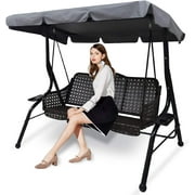 FANHAN Swing Chair Canopy Replacement, 2-3 Seater Garden Swing Seat Canopy Cover, Waterproof Windproof Anti-UV Heavy Duty Garden Hammock Top Cover, Garden Furniture Cover Outdoors (Grey)