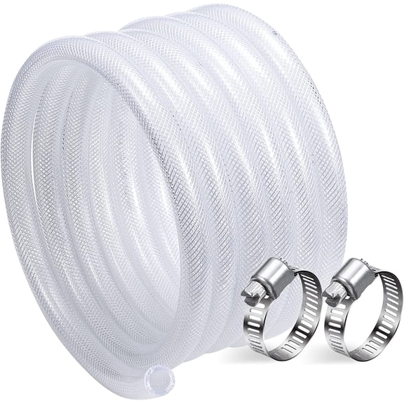 FANHAO 1/2" ID - 25 ft Heavy Duty Braided Clear Plastic Vinyl Tubing, Flexible High Pressure Reinforced PVC Plastic Tube Hose, Non-toxic, BPA Free, with 2 Stainless Clamps
