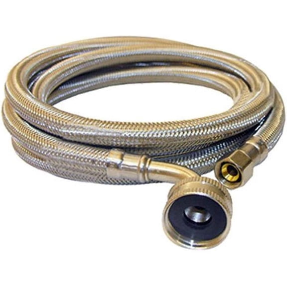 FANHAO 10-0979 Dishwasher Supply Flex, Stainless Steel Braided with Poly Inner Core 3/8-Inch Female Compression X 3/4-Inch Female Hose Thread Elbow X 72-Inch