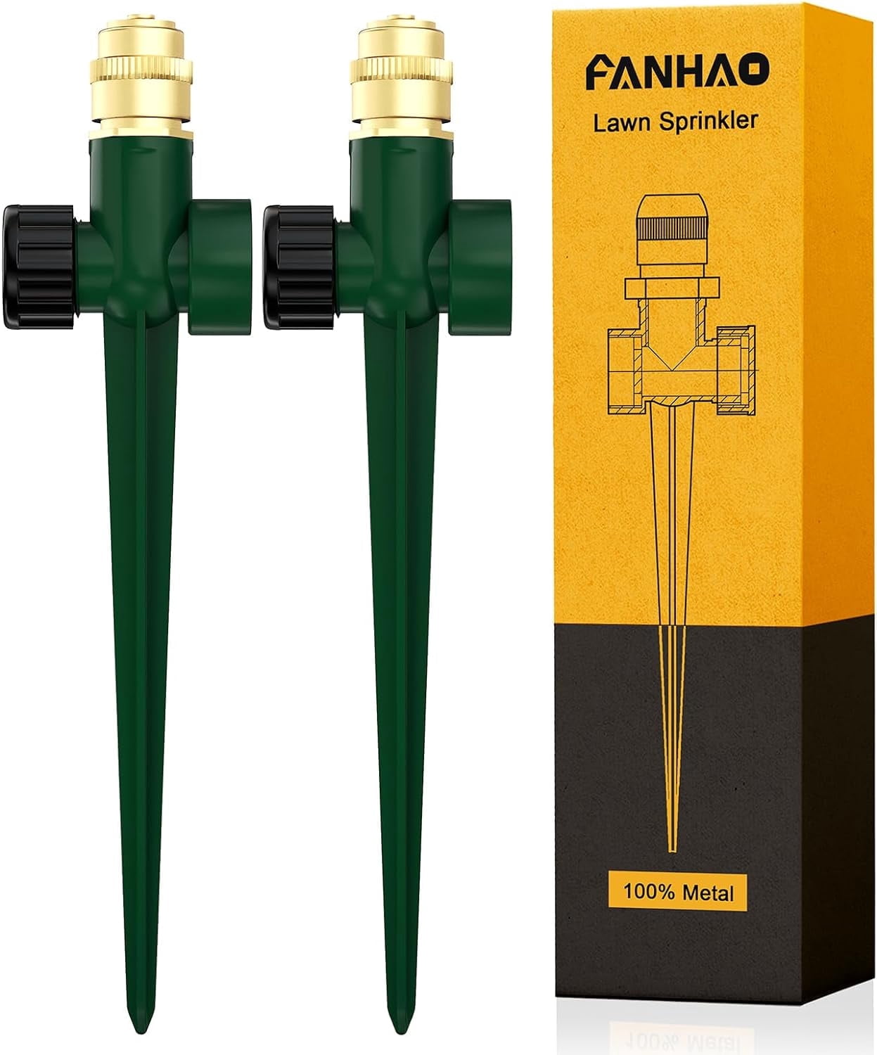 FANHAO 2 Pack Metal Lawn Sprinkler for Yard, 360 Degree Coverage,Garden Irrigation for Lawn