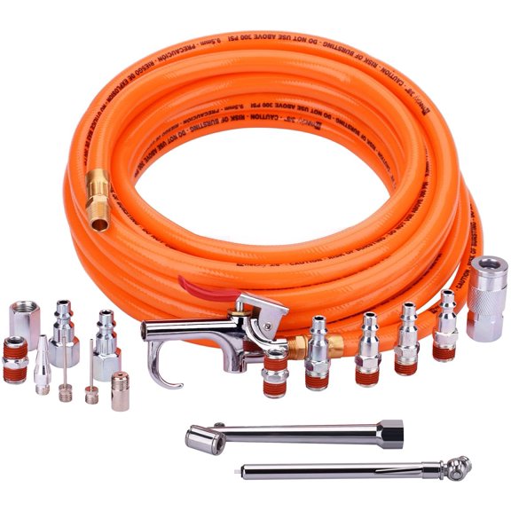 FANHAO 3/8" X 25ft PVC Air Compressor Hose Kit With 17 Piece Air Tool and Air Compressor Accessories Kit