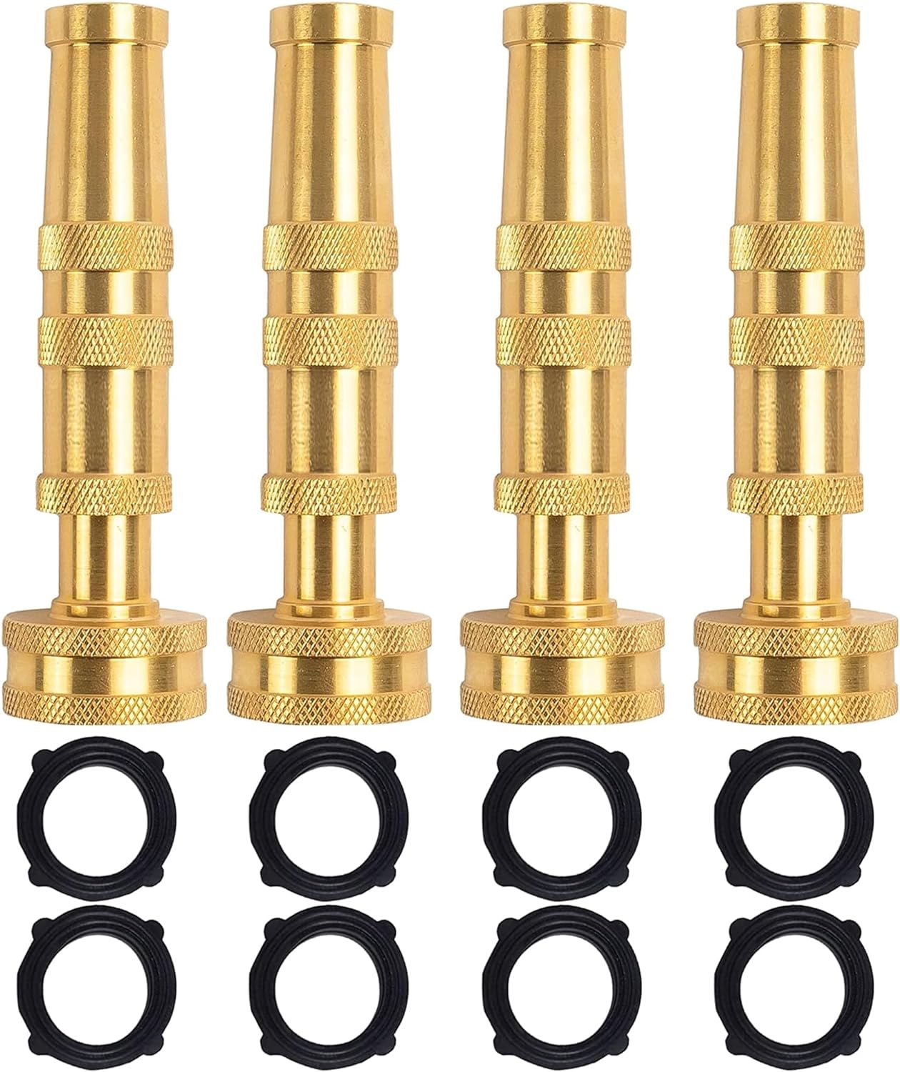 FANHAO Adjustable Twist Hose Nozzle, 4" Heavy-Duty Brass Hose Nozzle with 8 Garden Hose Rubber Washers (4 Pack)