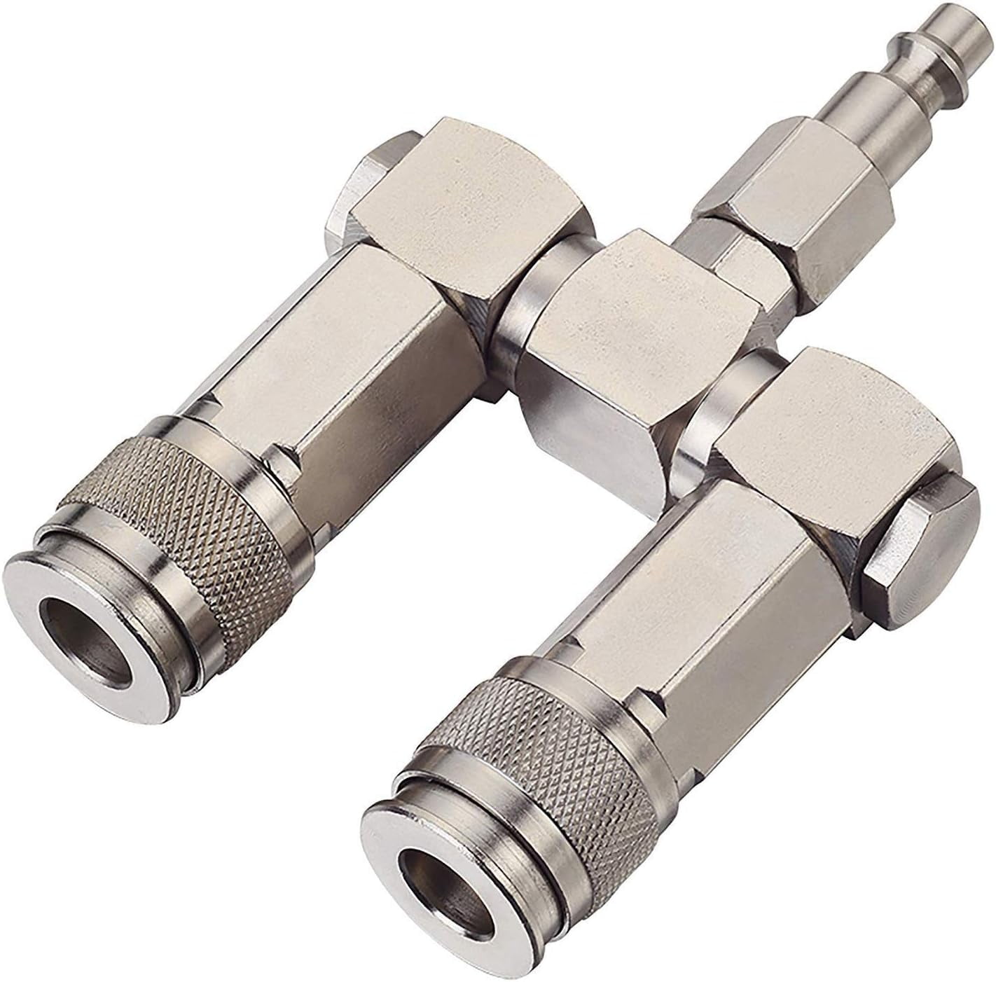FANHAO Air Hose Connector- 2 Way Air Hose Splitter,1/4 In NPT, Air Compressor Accessories Fittings, Swivel 360 Degrees Connectors.