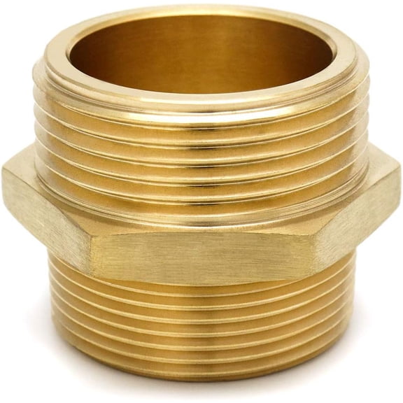 FANHAO Brass Hexagonal Nipple Fitting, 1-1/2" NPT Male x 1-1/2" NST (NH) Male, Fire Equipment Hexagonal Nipple Fire Hose Adapter