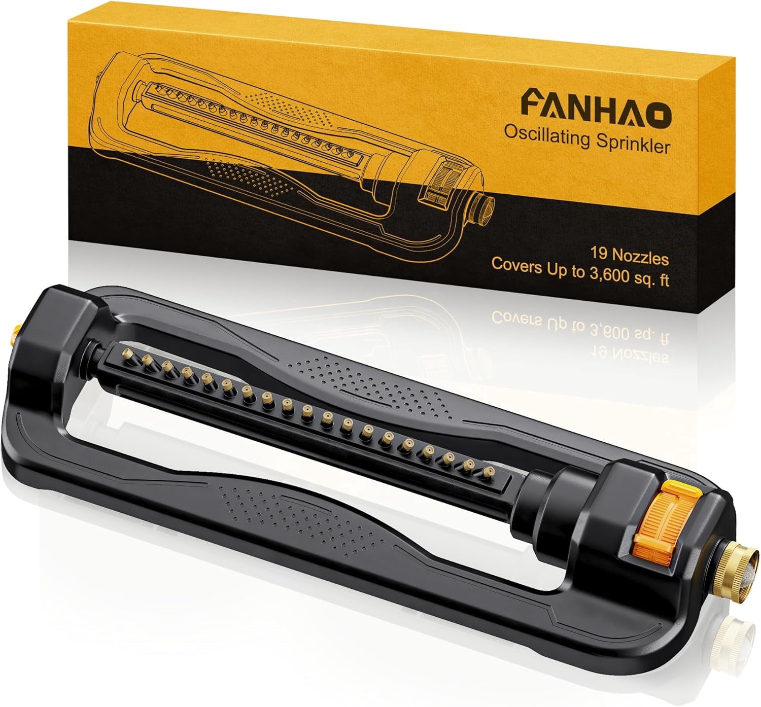FANHAO Oscillating Sprinkler for Yard,  Covers up to 3,600 sq. ft., Durable Lawn Sprinkler with 19 Precision Nozzles